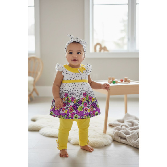 New Laura Ashley Baby Girl Outfit set Top Leggings matching headband 3 months - Picture 3 of 4